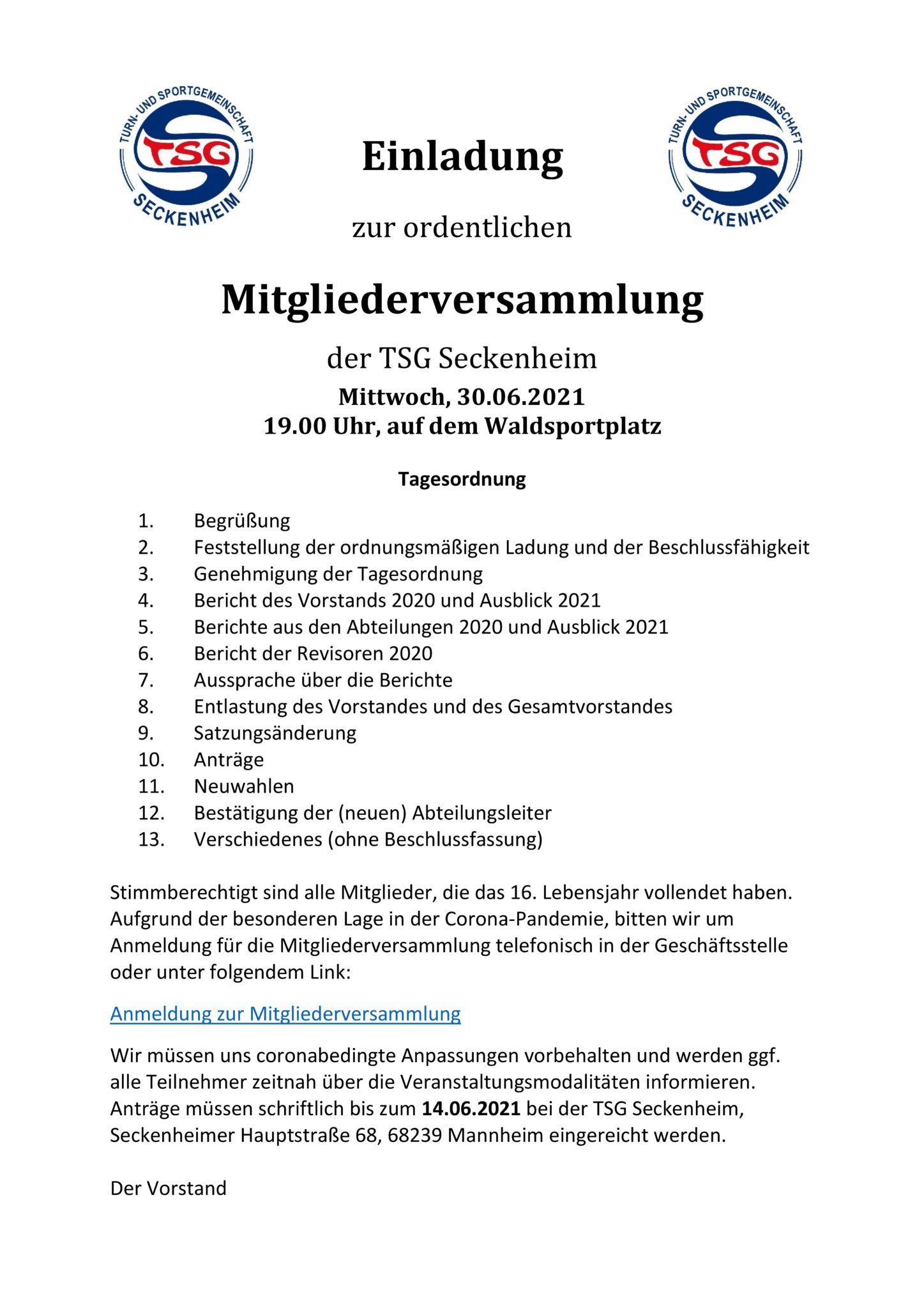 Mitgliederversammlung Verein